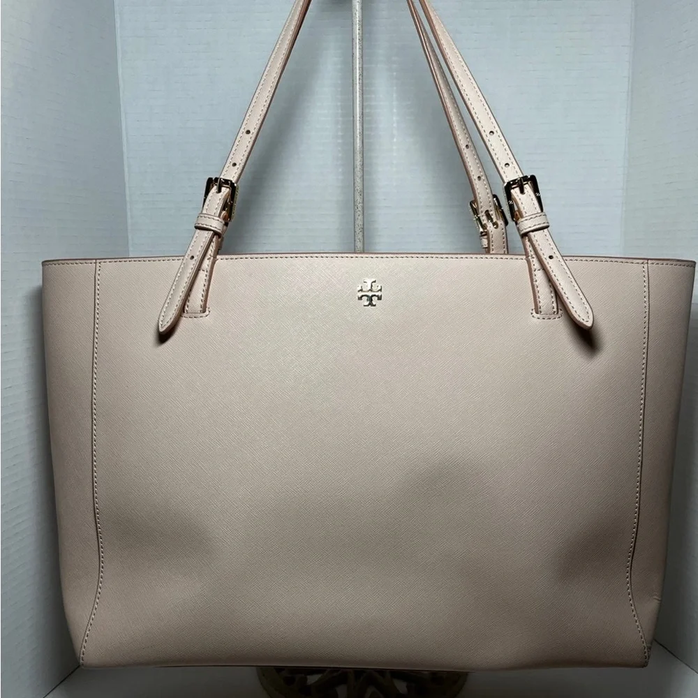 Tory Burch Emerson Light Pink Saffiano Buckle Leather tote